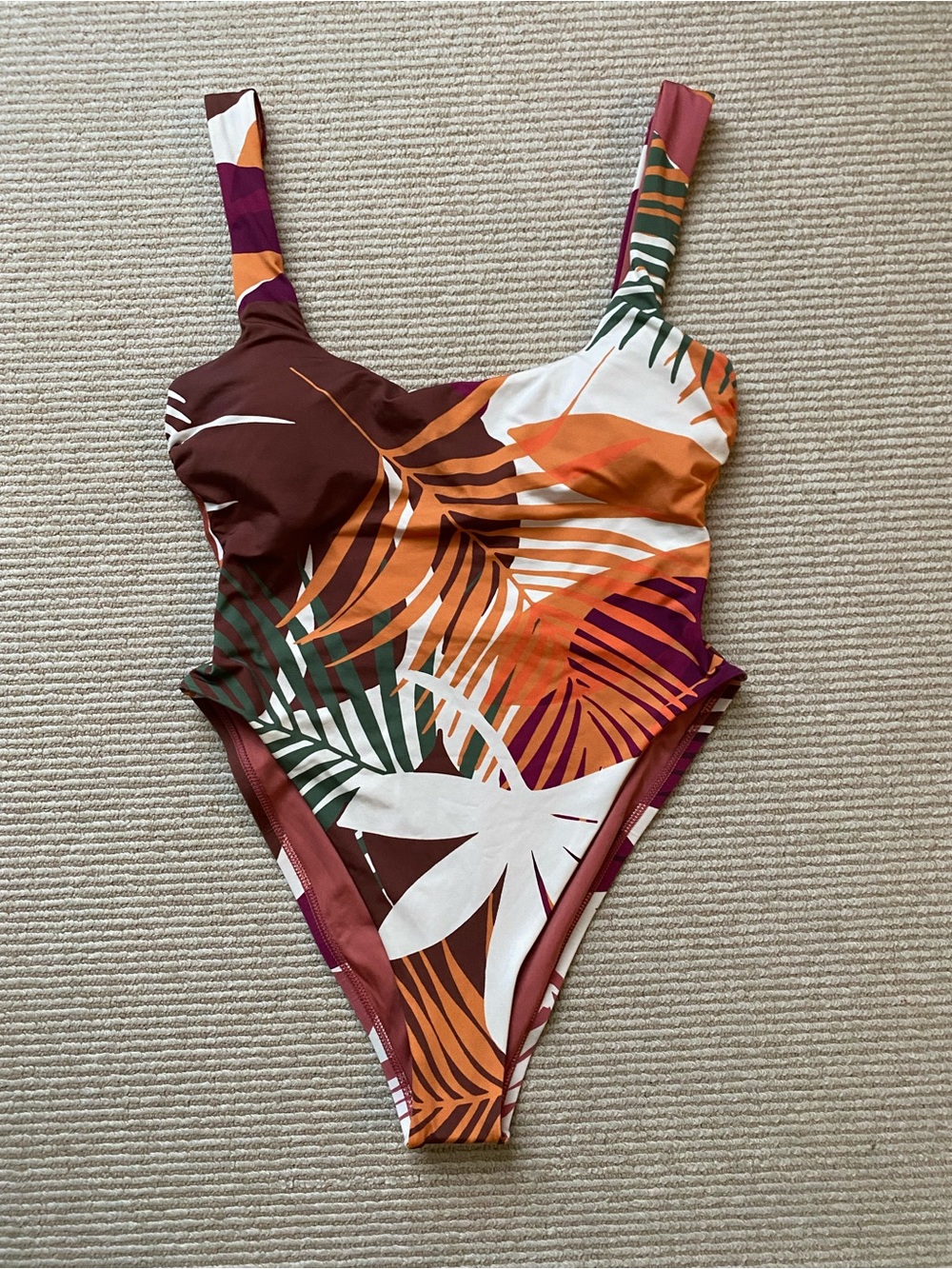 NWOT Vitamin A Cheeky One-Piece Swimsuit High Cut Tropical Fall Colors Medium